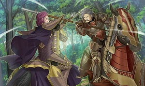 Mycen protecting the Ram children from Slayde.