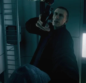 Solomon confronting Blackburn on the train.