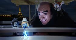 Gargamel on the ferris wheel with Smurfette, Vexy, and Hackus