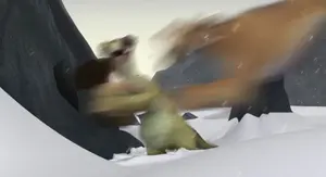 Zeke lunges at Sid and Roshan.