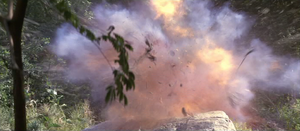 Lieutenant Tay being obliterated with an explosive arrow
