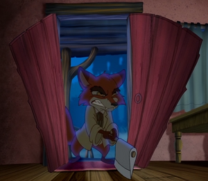 Br'er Fox breaking down Br'er Rabbit's door.