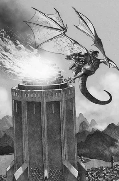 Silverwing fanning the flames of the Hightower with her wings.