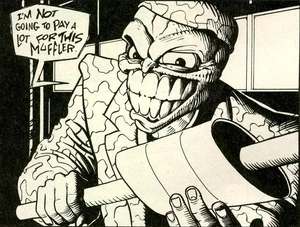 Big Head about to murder a mechanic.