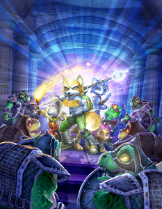 General Scales' shadow behind the SharpClaws seen in the first cover of the video game Star Fox Adventures.