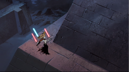 Viciously utilizing the Force against Ventress, Skywalker hurled her backwards.