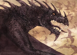 Ancalagon leading the army of Morgoth's dragons.