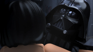 Kylo becomes joyful and hugs Vader upon seeing his grandfather.