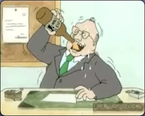 How do I fix you idiots for good? Simple! (presses the intercom while drinking) Uhhh... Get me, Coach Buzzcut! He's gonna help you guys!