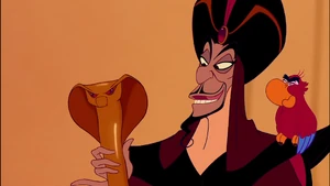 Iago on Jafar's shoulder.