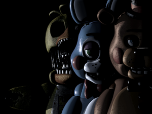 Old Chica with Toy Bonnie and Toy Freddy.