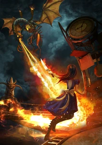 Jabberwock attacking Alice. (Alice: Asylum art)