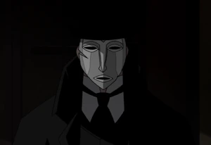 Jack the Ripper donning a mask at Hugo Strange's office.