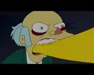 Mr. Burns bitting Homer's arm, infecting him.