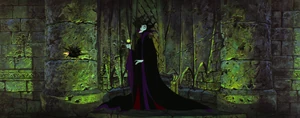 Maleficent deciding to visit Prince Phillip who's locked up in her dungeon.