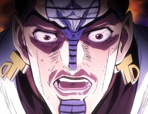 Terence in shock over being outsmarted by Jotaro and Joseph.