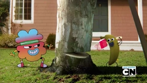 Tobias's evil grin as Banana Joe chops down Molly's treehouse.