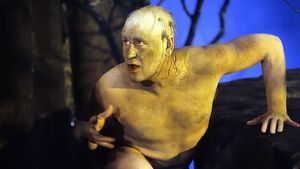 Gollum, as he is portrayed by actor Kari Väänänen in the 1993 Finnish miniseries adaptation of the hobbit, hobbitit(the hobbits)