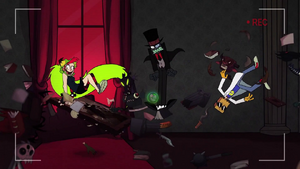 Dr. Flug floating with Black Hat and Demencia