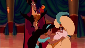 Iago as Jafar lies that Prince Ali left.