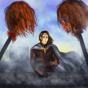 Theon observes the tarred severed heads of the miller's boys.