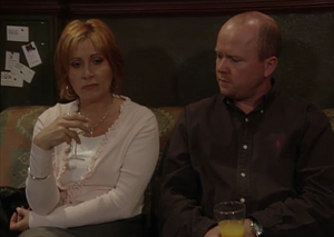 Phil Mitchell chatting with Tiffany's estranged mother Louisie Raymond.
