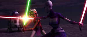 Ventress and the new Padawan Tano engaged in a brief duel.