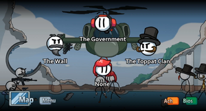 The selection screen with the options of going with The Wall, the Government or the Toppat Clan.