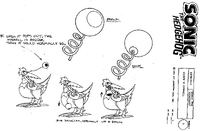 The model sheet for the scene in which Snively pops Cluck's eye off his head.