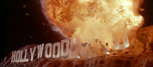 Sinclair's explosive crash landing into the Hollywoodland sign