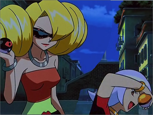 Oakley and Annie about to send out their Pokémon to capture Latias.