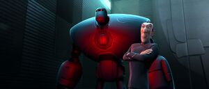 "Destroy the boy robot and bring back the Blue Core." Stone telling the Peacekeeper its main objective; to kill Astro Boy, but retrieve the Blue Core alive.