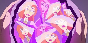 Daphne peers into a geode.