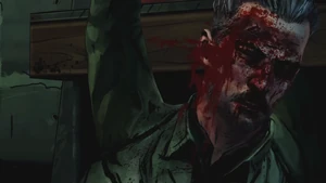 Randall being hit in the head with a wrench by Michonne after he talks about murdering the kids.