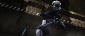 After the droids wiped out the first wave of clone defenders and moved onto other regions of the ship, Ventress leaped out of her vessel.