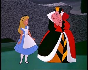 Alice with the Queen of Hearts.