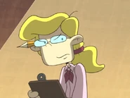 Anna glaring at Jimmy after he yells at her to hurry up.