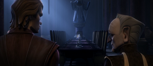 That night, with the Republic security forces having been sent back to Coruscant, Palpatine and Anakin instead of a banquet however, they instead came face to face with Count Dooku himself.