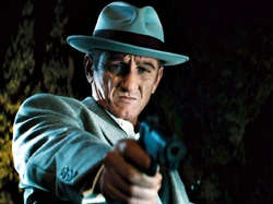 Mickey Cohen about to murder Whalen. He was unaware that Grace was a witness.