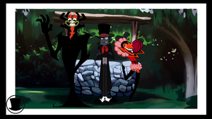 Black Hat with Aku from Samurai Jack and HIM from The Powerpuff Girls.