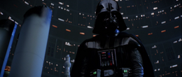 Vader stands stunned as Skywalker fell and was sucked through a number of vents.