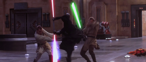 During the duel, Maul managed to kick Qui-Gon away while confronting Kenobi