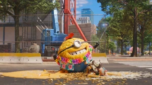 Maxime Le Mal's well-deserved defeat as he's been squished by Jerry in Mega Minion form.