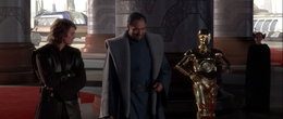 Bail expressed hope that Count Dooku's death could bring a quick end to the war and at that moment, he noticed Amidala behind one of the columns, took his leave from the Senator.