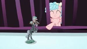 A sculpture of Tirek and Cozy Glow.