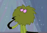 Rumaki looking up at a boulder in confusion