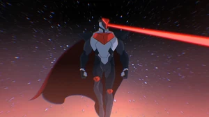 Nemesis Omega using their heat vision on a group of soldiers.