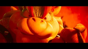 Bowser's angry glare while preparing to rip off Luigi's mustache out of fury.