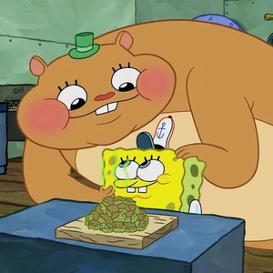 Cuddle manipulating SpongeBob to make the Bikini Bottom citizens eat the rotten Krabby Patty.