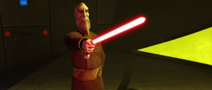 Count Dooku points his blade at Savage.